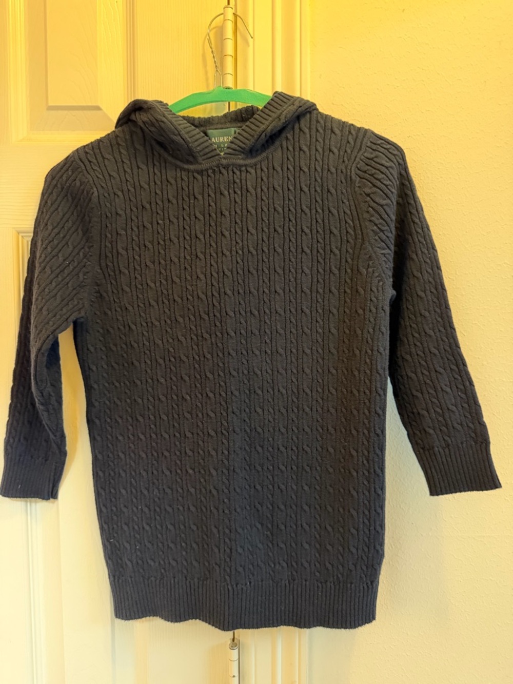 Ralph Lauren women's Navy Cable-Knit Hooded Crewneck Sweater